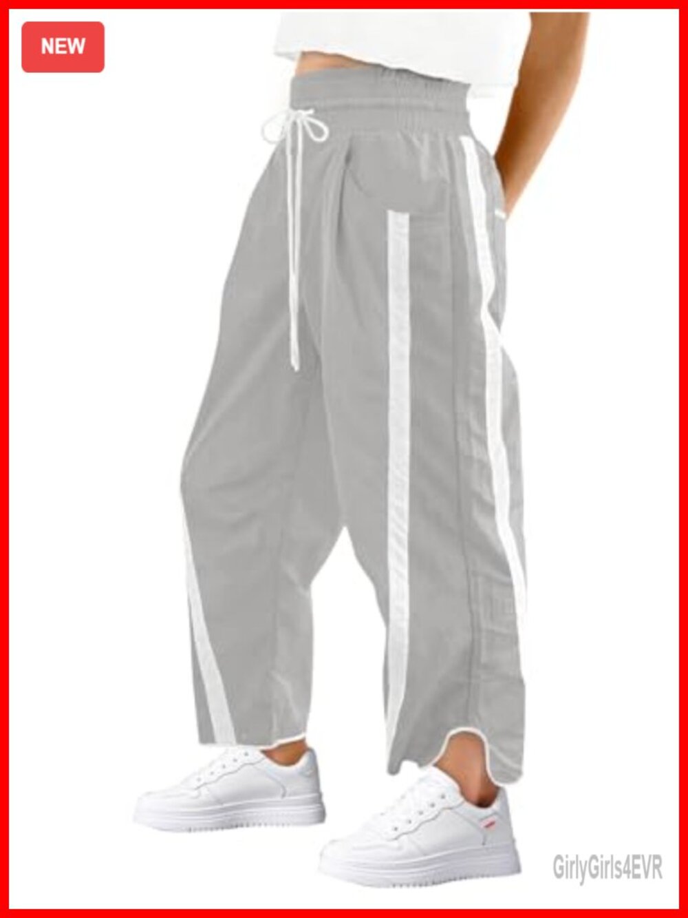 Womens Wide Leg Track Pants Drawstring High Rise Polyamide